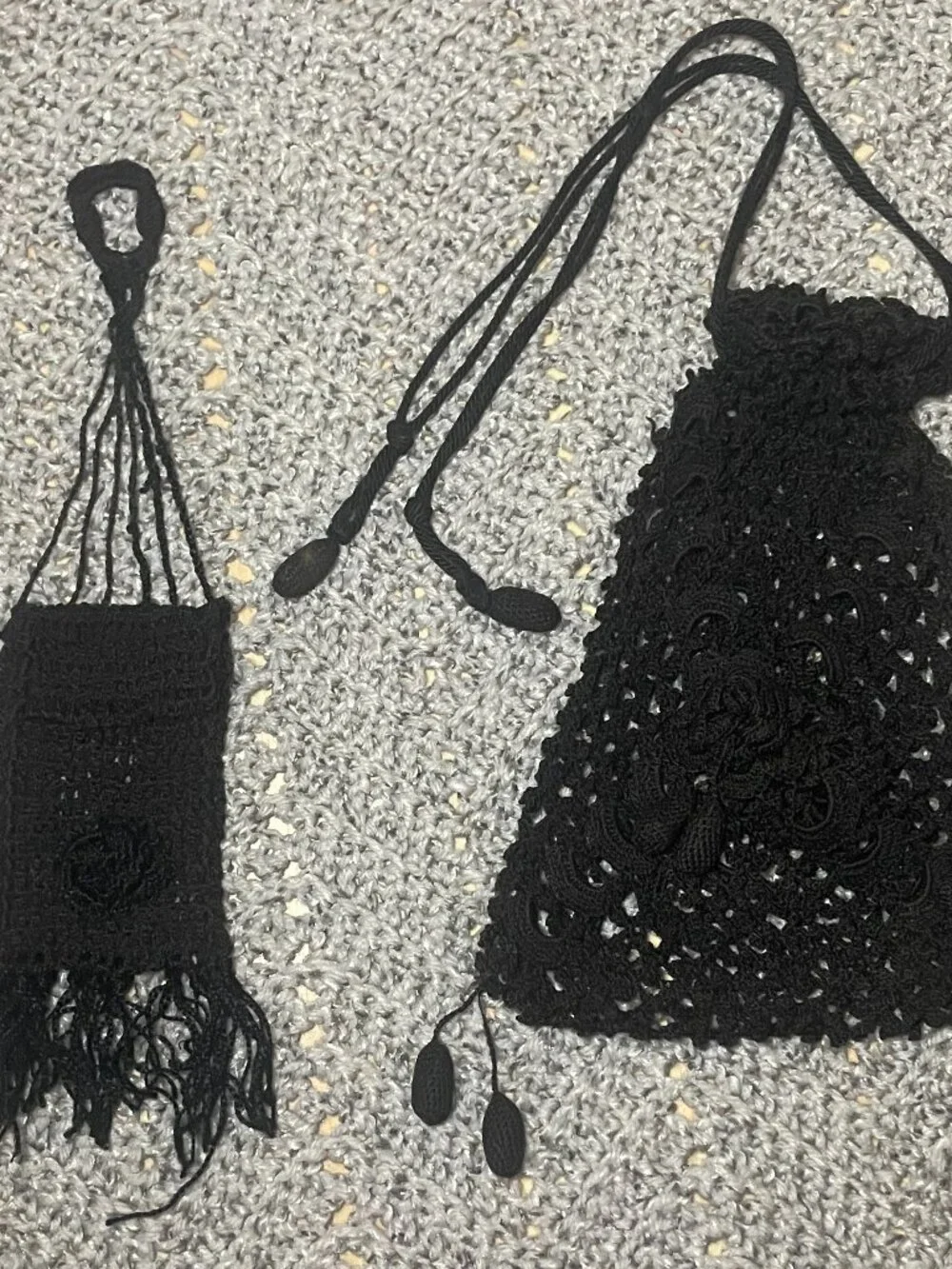 Victorian Black Crochet Lace Mourning Bag / Purse plus | Key chain holder